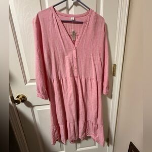 Old Navy Pink Striped Midi Dress Prairie Homestead Cotton Linen Blend Women’s XL